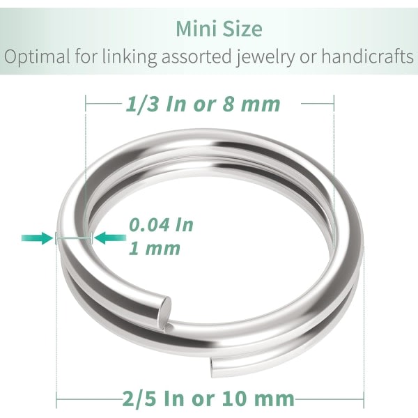 100 stykker 10 mm Mini Split Jump-ringar med dobbelt öglor Små metalringe Anslutninger til smycken, halsbånd, armbånd, ørehængere IC