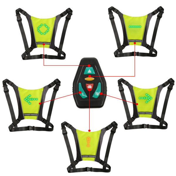 IC Sykkelvest 48 LED Blinklys USB Oppladbar Refleks
