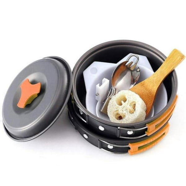 IC Camping Kokkeutstyr Sett Non-Stick Camping Gryter og Stekepanner Sett for Vandring Piknik Camping Oransje