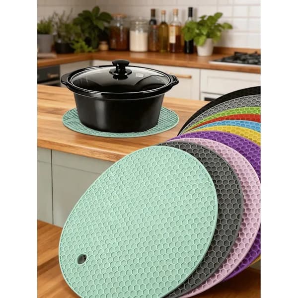 6-pack Silicone Heat Resistant Placemats - Round Non-Slip Pot Holders for Kitchen Counters & Dining Tables, 6pcs 6pcs