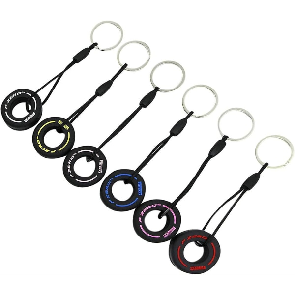 6 stk Kartokner Trendiga F1 Bil Däck Nyckelring Kreativ Unisex Nyckelring Mini Hjul Nyckelring (6 Färger) IC