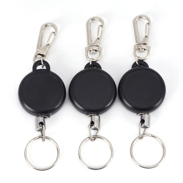 IC 5 st Infällbar Nyckelring Rulle Stålsladd Rekylbältesring Svart 5-pack