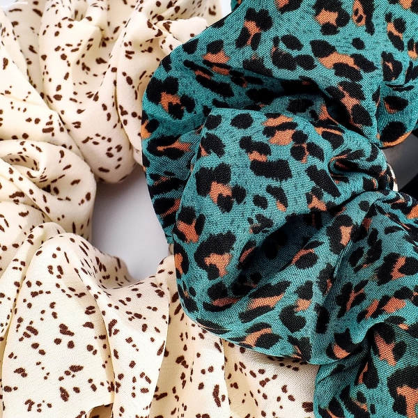 Hårband för tjockt hår Stort satänghår Scrunchy Chiffong Fluffigt Cheetah hårrep Jumbo hår Scrunchies Oversized Scrunchies 3-pack
