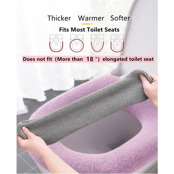Toalettsitsöverdrag 2-pack, mjukt och tjockt spandextyg för badrum, varm och elastisk, bekväm och enkel att installera (rosa, lila)