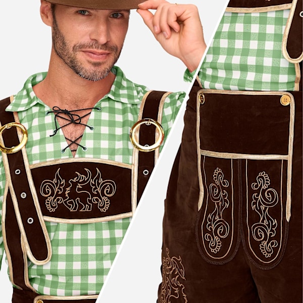 Bavarian Tysk Oktoberfest Kostymset för Män i Grön Rutiga för Halloweenfest, Öl Festival L