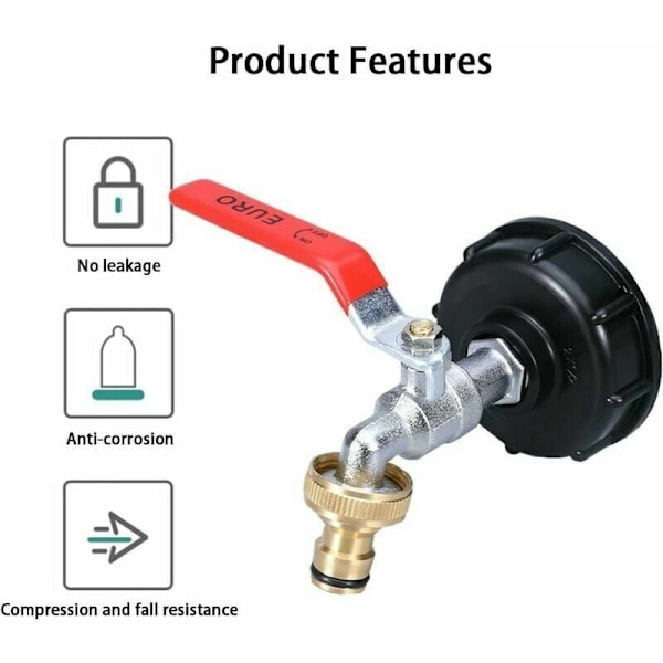 1000L IBC Tankhane med Dobbelt Regnvandsopsamlingshaneadapter, Fremstillet af Messing med 60mm (3/4\") Groft Gevind., DEBUNS