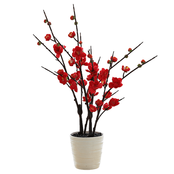 Stor gren Dobbeltgaffel kunstig blomsterpotte med kunstig blomster i plommesort