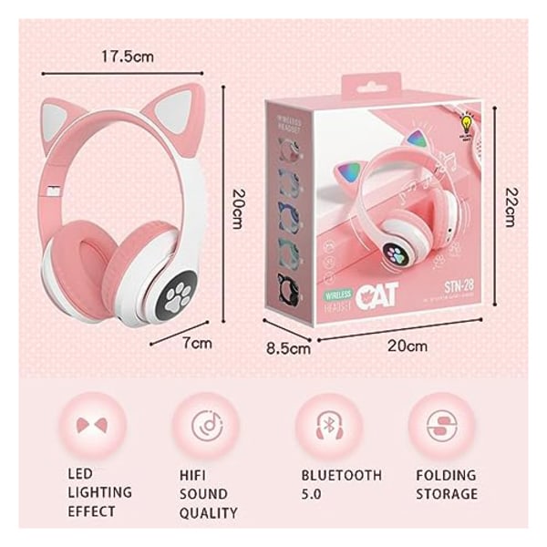 Cat Ear Bluetooth-hørlurar, LED Light Up Trådløse hörlurar Grønn