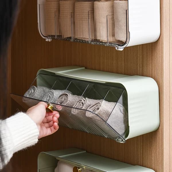 Sock Wall Mounted Box Multifunctional Transparent 6 Cell Underwear Organizer Hanging Storage Box White 1.4 1.4