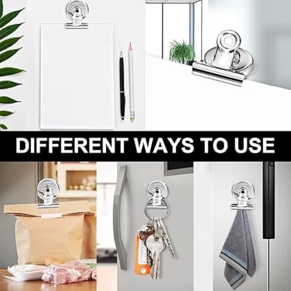 12-pack magnetklämmor, starka kylskåpsklämmor i rostfritt stål för kök, kontor, whiteboard, reptålig silver