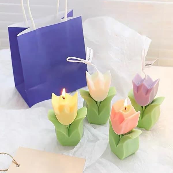 IC Tulipanblomst Lys Romantisk Soyavoks Aromaterapi Liten Myk Rosa