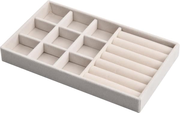 Smykkeopbevaringsboks - 21*12.3*2.5 cm, 9 rum - til ringe, armbånd, halskæder - råhvid