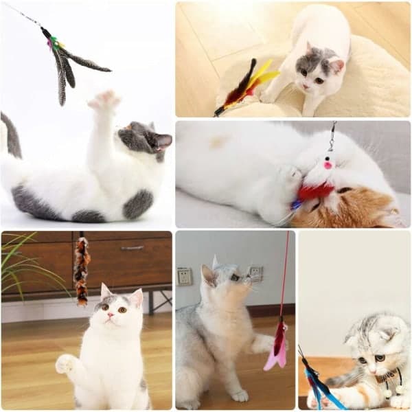 IC Sæt 5 dele Sjov Kat Pind Kat Legetøj Pind Indtrækkelig Kat Pind Interaktiv Kat Hår