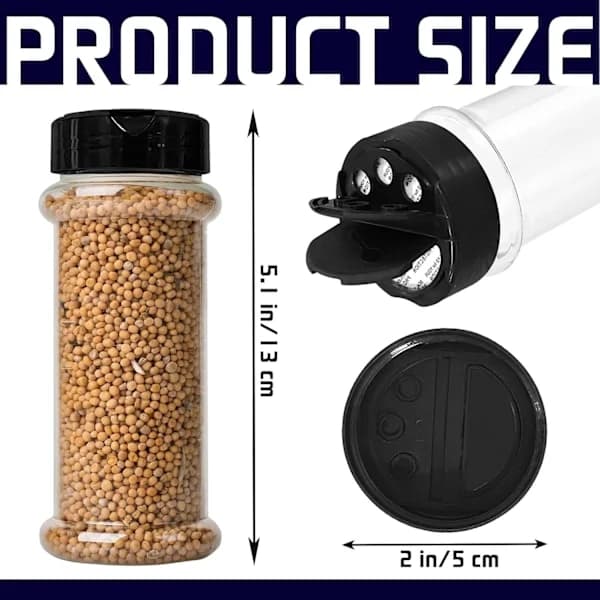 8-pack 200 ml Round Plastic Spice Jars with Black Shaker Lids, Reusable Spice Containers, Transparent Plastic Jars