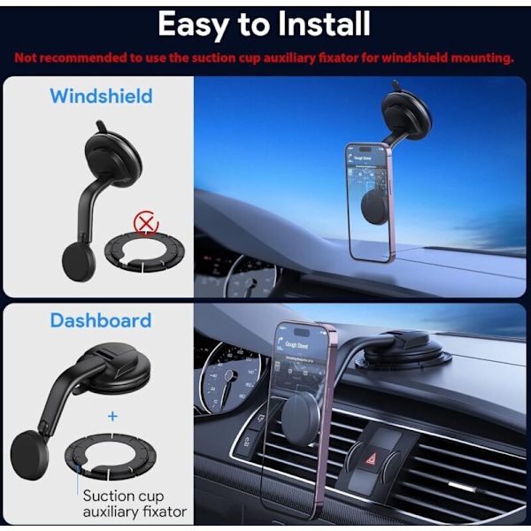 Biltelefonholder [Kraftige Magneter] for Dashbord og Vindusvisker Sugekopp Telefonholder Egnet for iPhone Android Bilholder, av DEBUNS