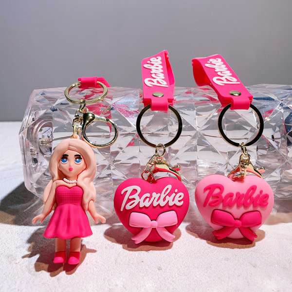 Barbie rosa nyckelring tecknad Barbies docka flicka hänge C IC