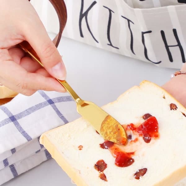 IC Smørknive i Rustfrit Stål, 6 Osteknive, Guldspredere