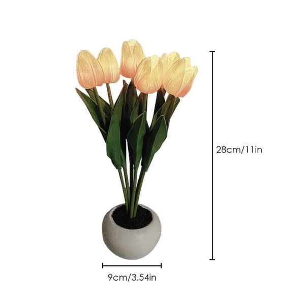 Tulpan Bordlampe Skrivebord Kunstig Blomst Nattelysbuekett med Keramikkrukke Hvit