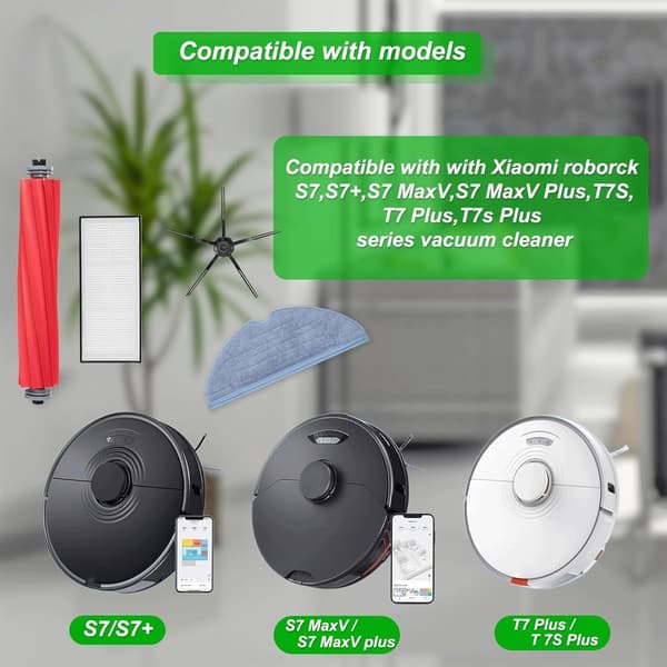 22 reservedeler til Roborock S7/S7 MaxV/T7S – 2 børster, 6 filtre, 8 sidebørster, 4 mopper