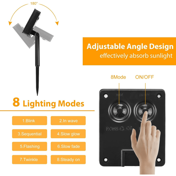 IC Solar String Lights Udendørs, [2 Pak] 22M 200 LED Solcelledrevne Lys, 8 Tilstande Juletræ String Lights Dekorationslys