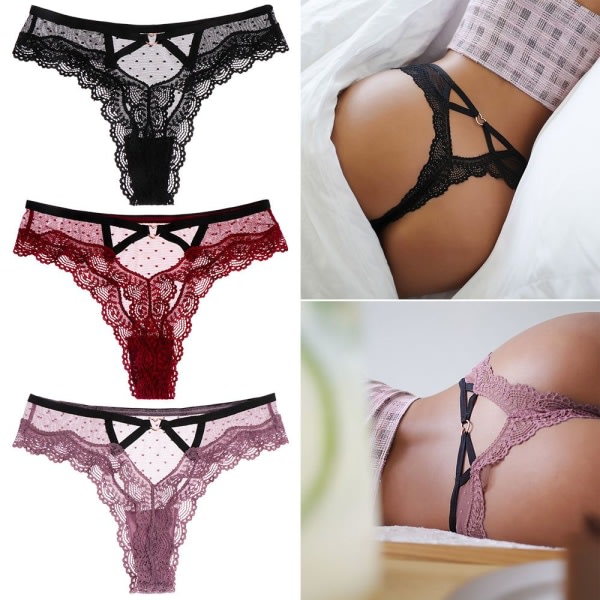 G-string Underkläder Sexiga Kalsonger Spetstrosor VINRÖD M