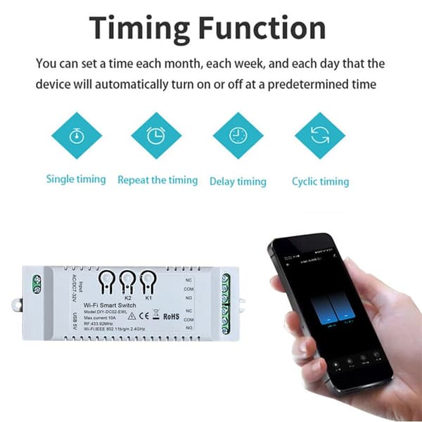 2CH WiFi Smart Switch DIY Timer 7-32V 2.4G + RF433 BT Hjemmeautomasjonsmodul for Hjem IFTT