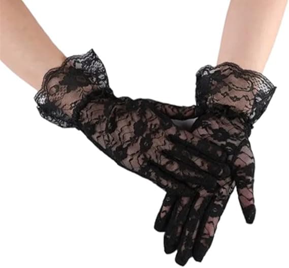 Sorte blondehandsker til kvinder, elegante korte solbeskyttende blondehandsker, prinsessekjolehandsker til bryllupsmiddag, sorte