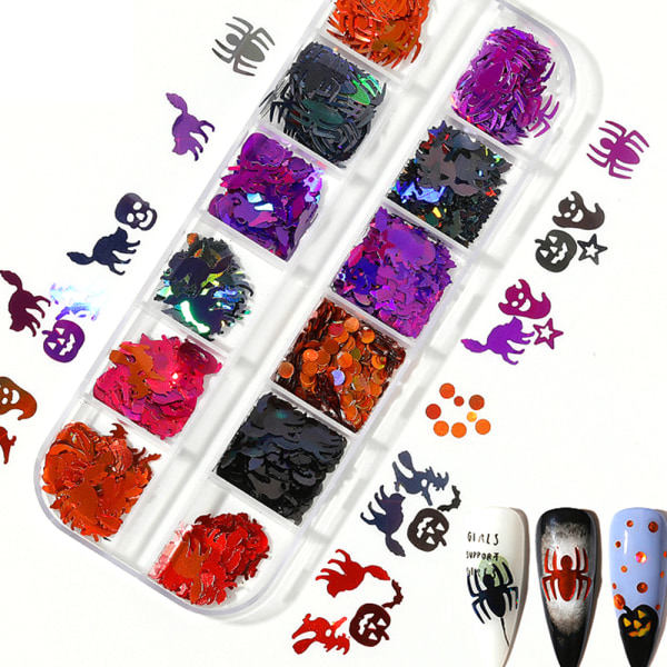IC 1 STK Halloween Nail Paljetter, Pumpa Fladdermus Nail Art Paljetter style 3