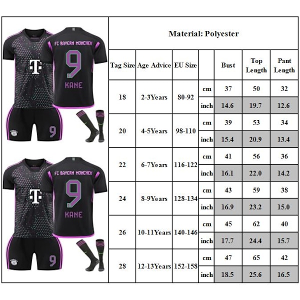 Fotballdrakt Barn Junior Bayern Kame #9 Fotballdraktsett Hjemmekamp Barn Gutter Jersey Treningsdrakt+Shorts+sokker 22