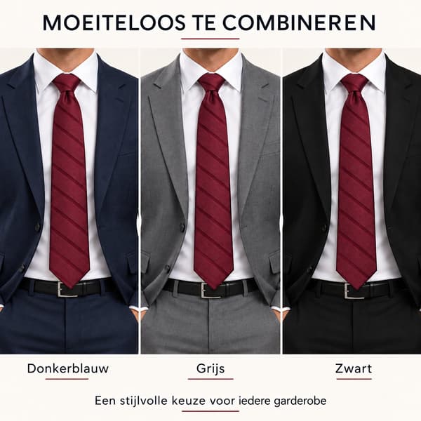 Slipsats i 100 % silke för män med näsduk, manschettknappar och slipsnål, vinröd slips i presentask för bröllop, affärer och fest