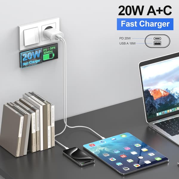 USB-C-laturi, 20 W:n kaksois-USB-C-portit, virtalähde