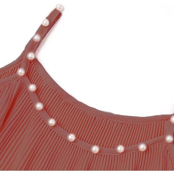 IC Damtröjor med V-hals, pärllister, dubbellager med volanger justerbar kamisole med spaghettiband (stor)