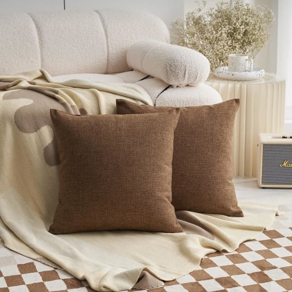 IC Kuddfodral, Dekorativa Säckvävsörngott, Mjukt Linne Solid Modernt Kuddfodral för Sovrum för Pojkar, Set om 2, 24 x 24 tum, Brun