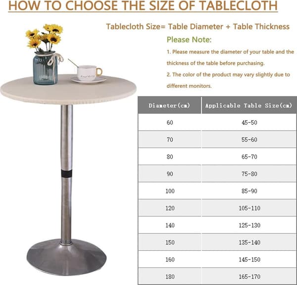 Rund dug, vaskbar pletafvisende plast med elastisk kant, til køkken, have og café, beige, 120 cm
