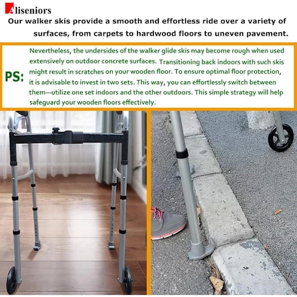 Walker Skid Glides - 2-pak Universal Pasform til Foldbare Rollatorer, Erstatningsrollator