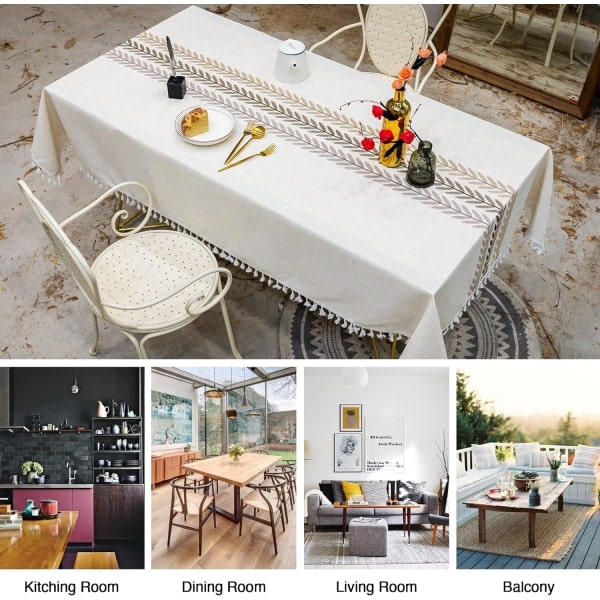 IC Farmhouse Køkkenbordsdæksel, bomuldslinnedug Små rektangulære duge til 4 til 6 personer, beige, vinstokke, 55x70 tommer