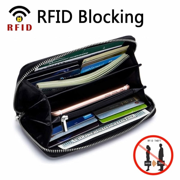 IC Läderplånbok med RFID-blockering och dragkedja