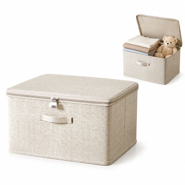 Hopfällbara förvaringslådor med lock, vikbar tygorganisatör 40 x 30 x 21 cm för kläder, leksaker, garderob, sovrum, vit