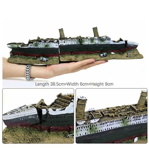 Akvarium Dekoration Sjunken Titanic Modell Skeppsbrottsprydnader N Grön OneSize