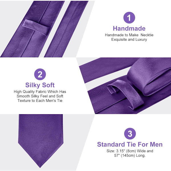 Klassisk enfärgad slips i satin för män, premium enfärgad slips för män, formell svart slips för män, slips för affärsbröllop, fest, arbete, 8 cm Deep Purple-Satin