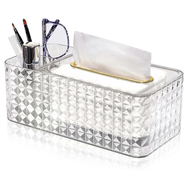 Tissue Box & Desk Organizer, Rectangular Tissue Box Exquisite Acrylic Tissue Box for Remote Control Glasses