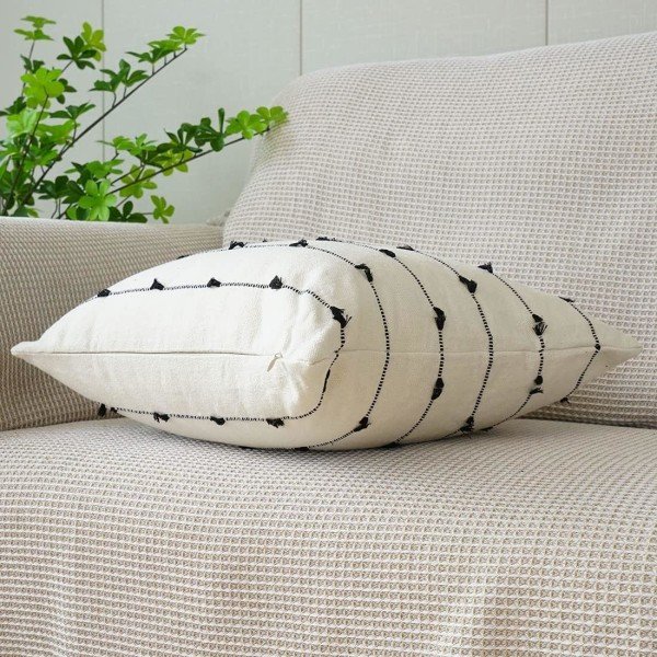 IC Boho bomullslinne putetrekk 18x18 tommer stripet Jacquard firkantet dekorativt putetrekk for sofa dekorasjon (kaffe, 18\"x18\")