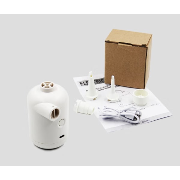 IC Vit minisähköpumppu, USB bärbar camping sähköinen luftpumpar, snabb uppblåsning och tömning, 3 munstycken för luftpoolleksaker