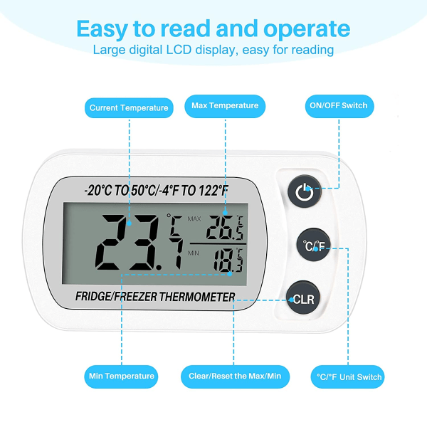 IC Digital Kylskåp Frys Termometer Temperatur - Med krok