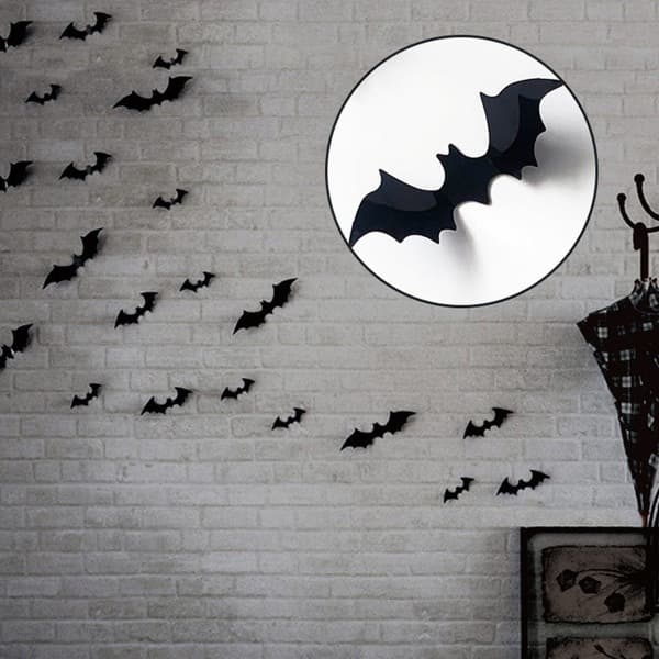 58 st Halloween-dekorationer 3D fladdermöss spindel spöke väggdekor