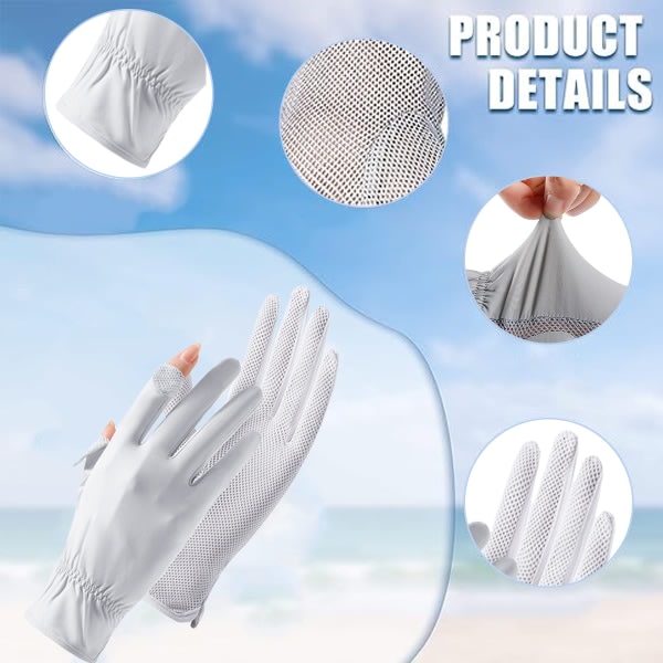 IC 2 förpackningar Dam UV Solskyddshandskar Full Finger Touchscreen Svart + Vit