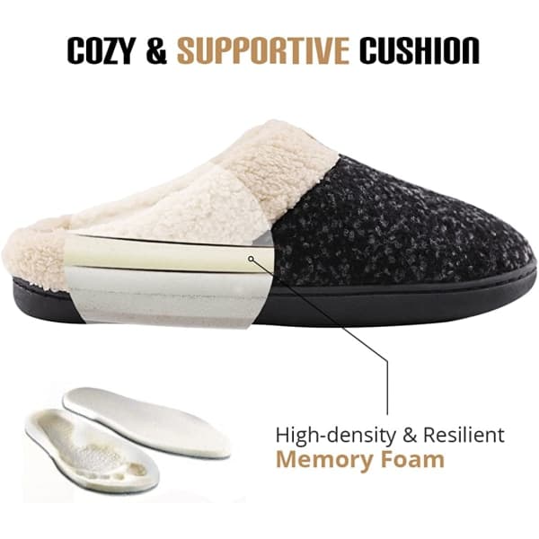 Herre Hjemmesko Memory Foam Fluffy Varme Skridsikre Tøfler Sort