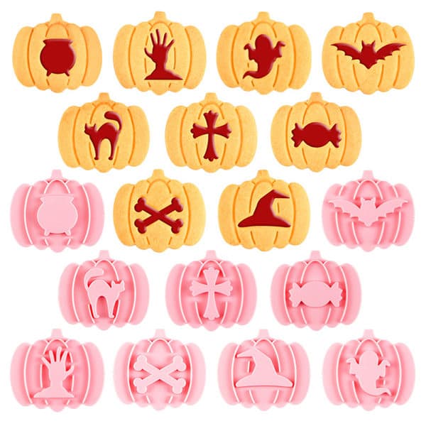 IC 9 stk Halloween Cookie Cutter Set Græskar Pressbar Cookie Stempel B