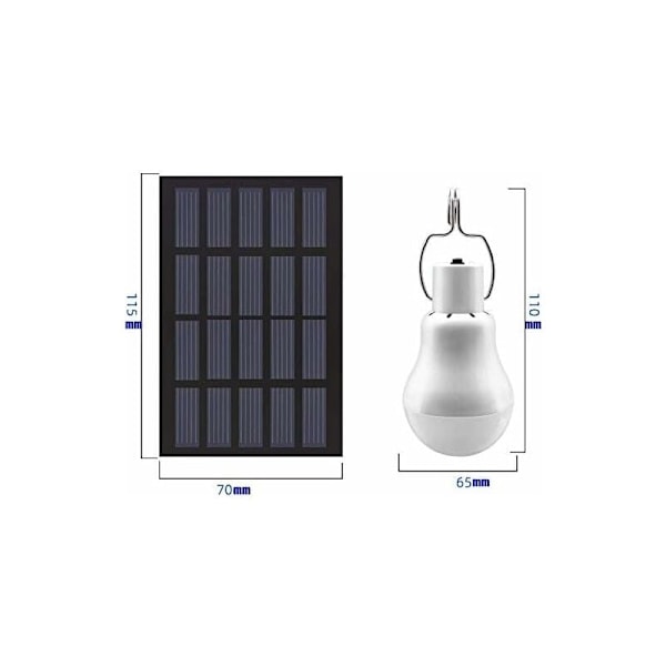 Bærbar solcellelampe LED-pære solcelledrevet med solpanel til have, terrasse, indendørs, udendørs, vandreture, camping, telt, fiskebelysning
