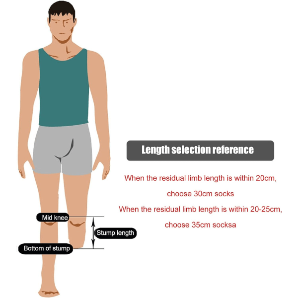 IC-kompressionsstrumpor för amputerade, 5-delade protesstrumpor, mjuka, andningsbara och elastiska bomullsstrumpor (30 cm)